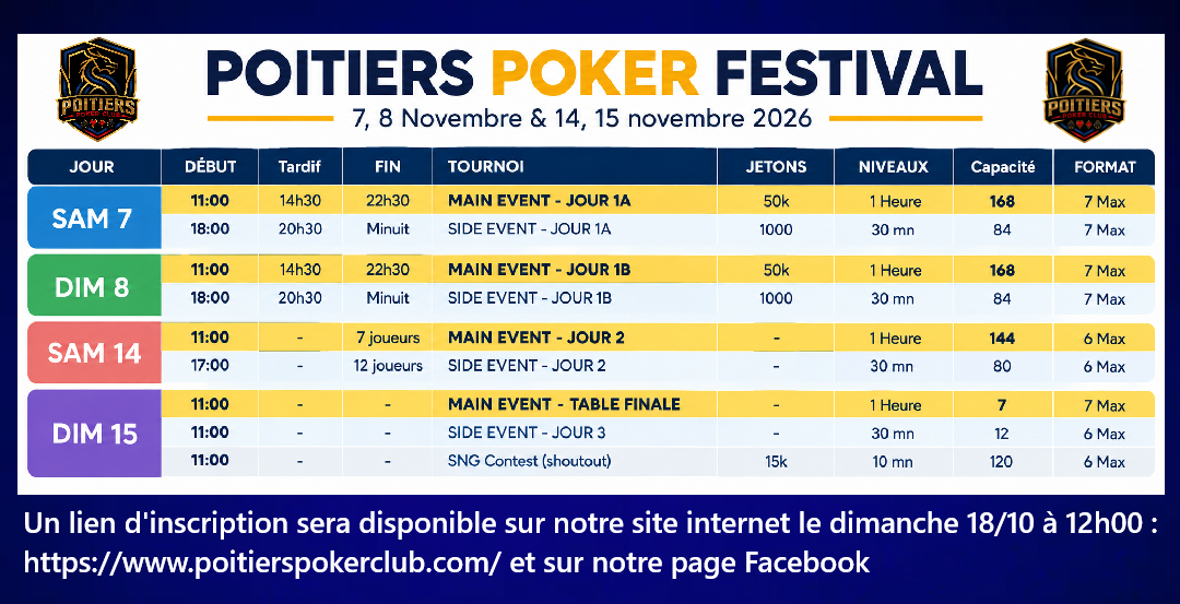 INSCRIPTION POITIERS POKER FESTIVAL 2026