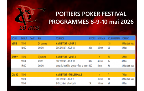 POITIERS POKER FESTIVAL - PROGRAMMES A VENIR